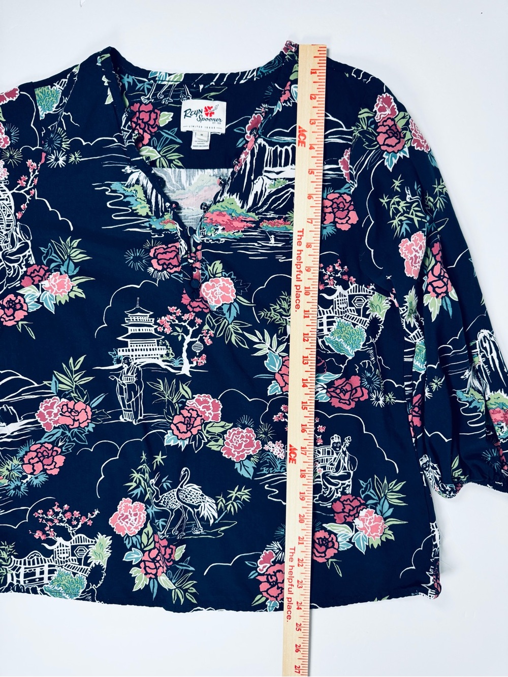 Reyn Spooner Limited Issue Blouse Womens Small Blue Hawaiian Scenic Floral Rayon - Picture 11 of 14